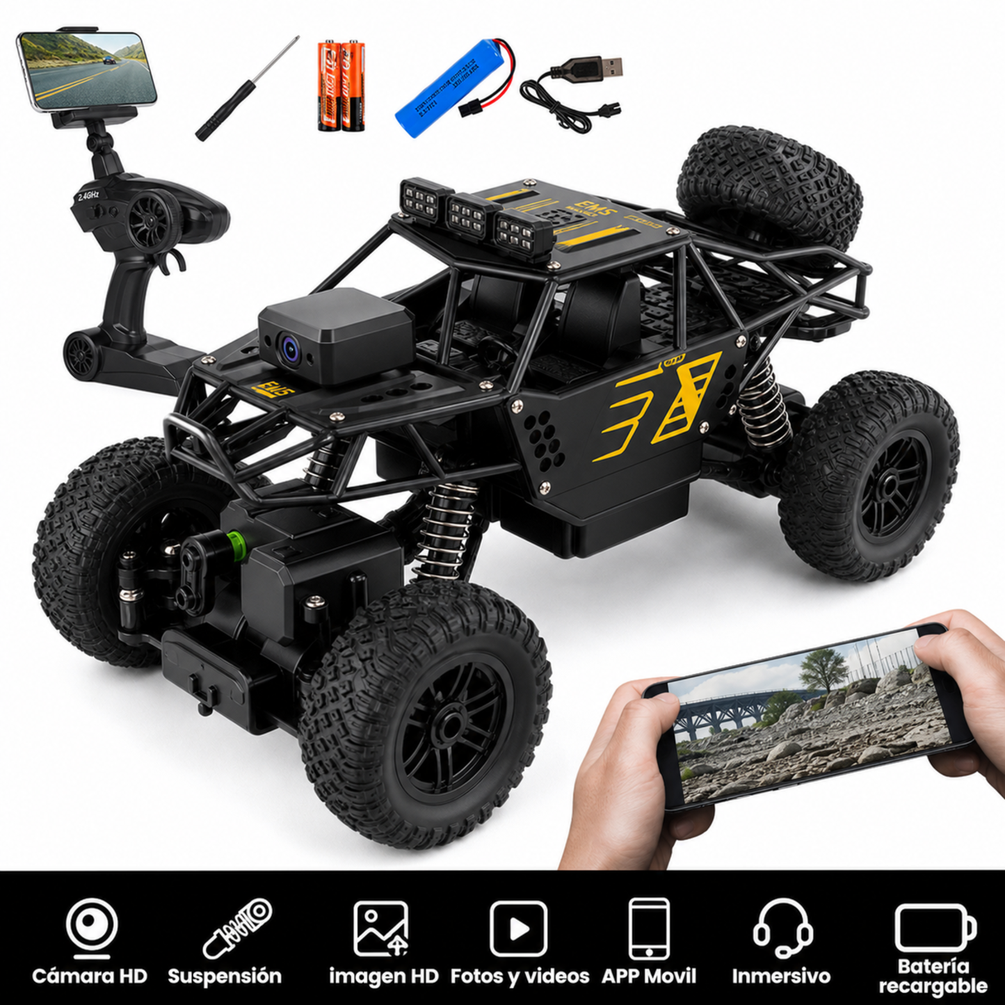 Auto todo Terreno 4x4 con Cámara Video a Control Remoto