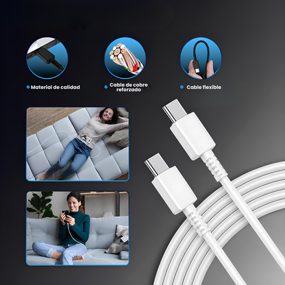 Cargador Carga Rápida 45W Tipo C + Cable 1.5 Iphone 15 16 17 18 Samsung  S22 S23 S24 S25