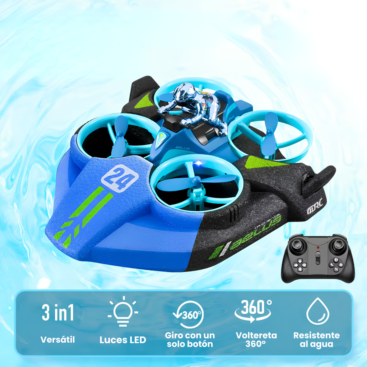 Dron Quadcopter 3 en 1 Agua, Aire y Tierra a Control Remoto
