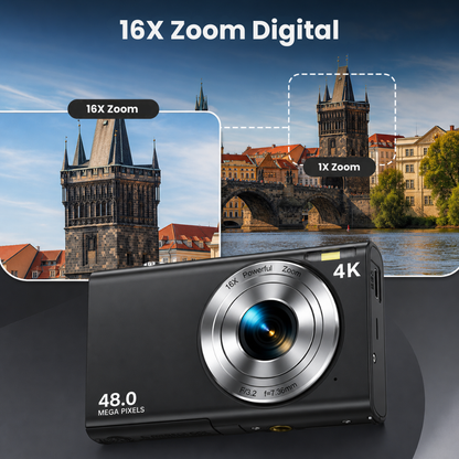 Cámara Digital 48MP 4K Con Tarjeta 32gb + 2 Baterías