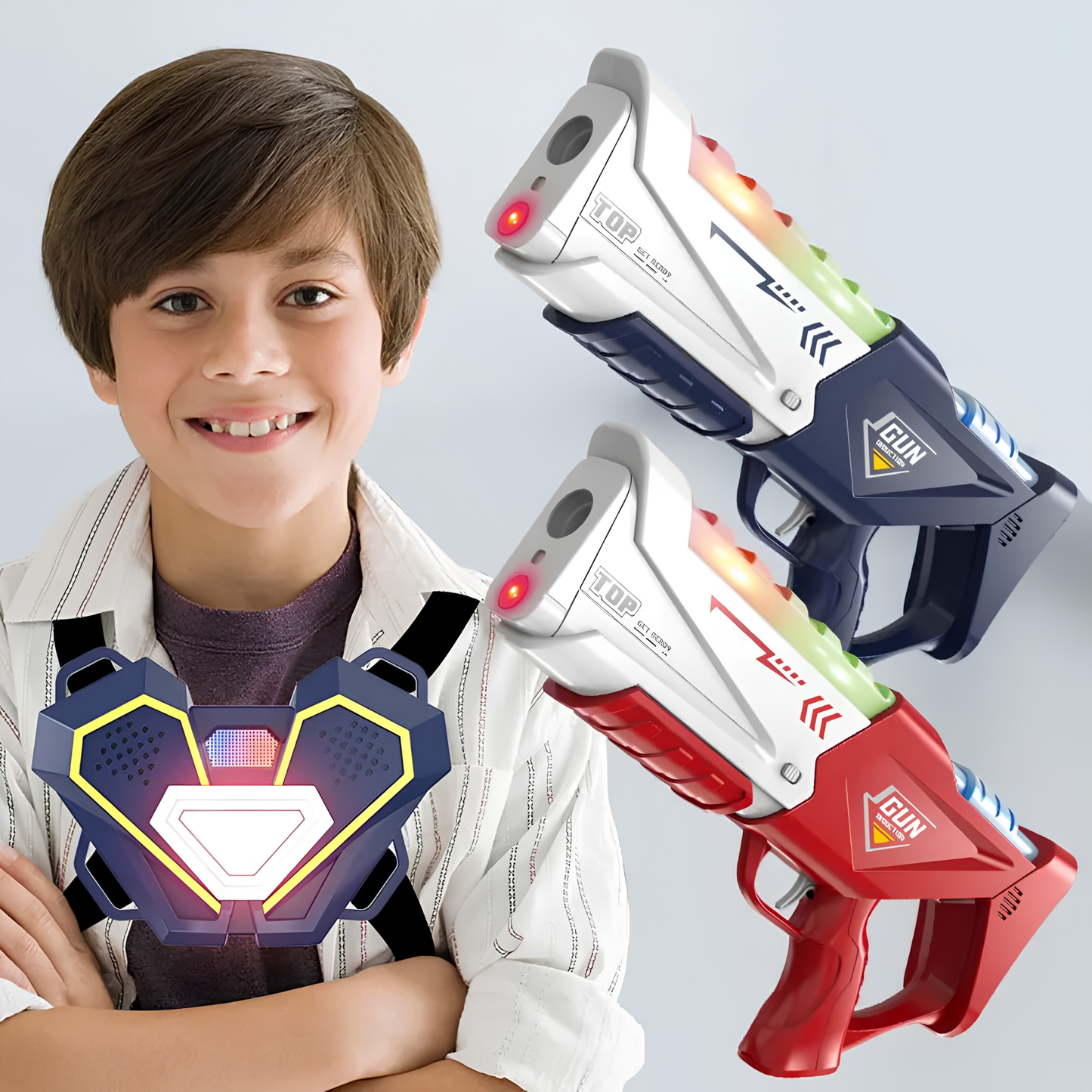 Juego Armas Laser Tira al Blanco con Chaleco Pechera y Sensores