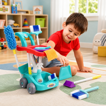 Carrito Limpieza Infantil Didáctico con Escoba y Trapeador