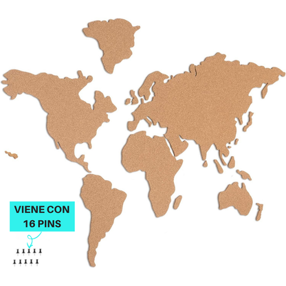 Mapamundi Viajero De Corcho Decoración Destinos Con Pins