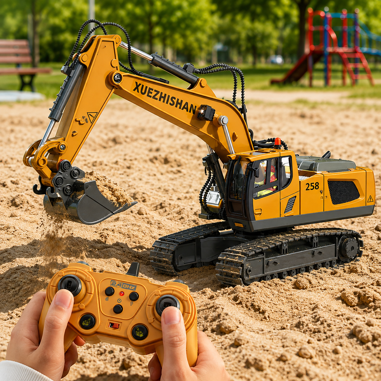 Excavadora Realista con Movimiento y Giro de Pala a Control Remoto