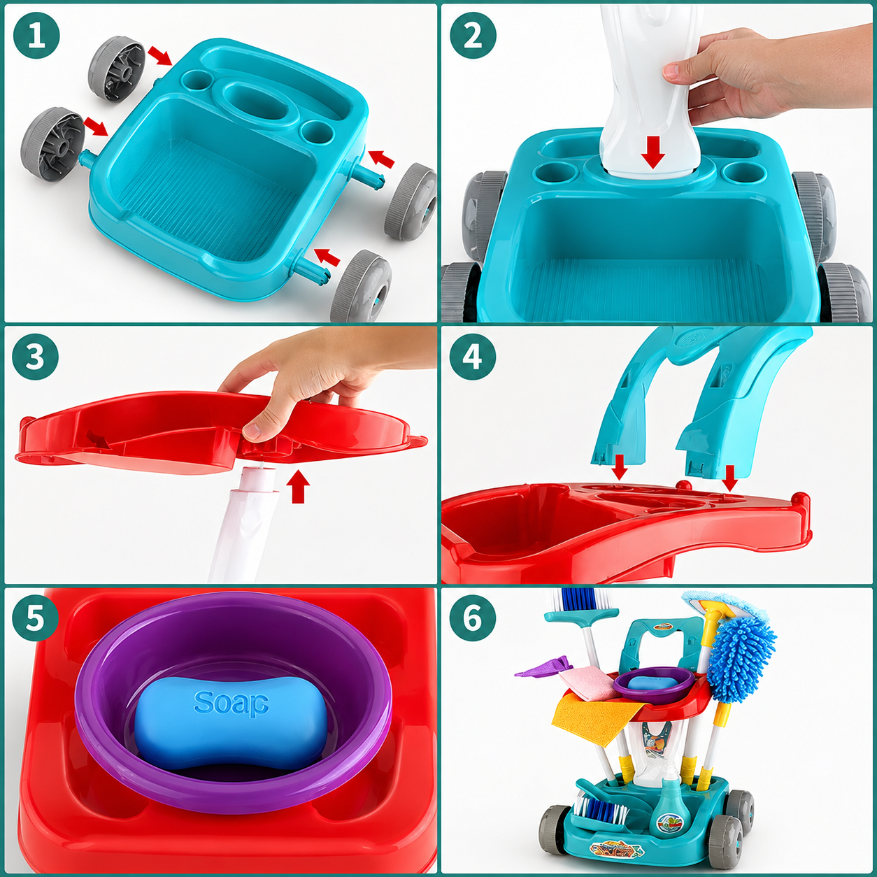 Carrito Limpieza Infantil Didáctico con Escoba y Trapeador