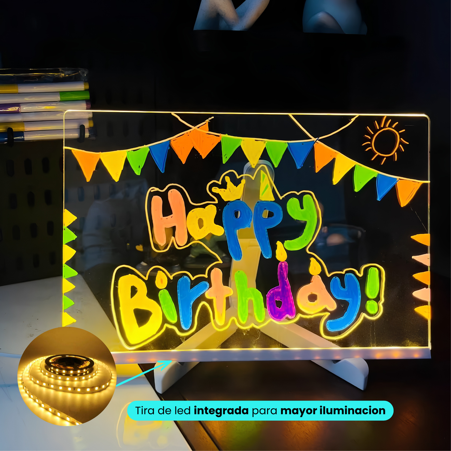 Pizarra Mágica de Dibujo Led Transparente con Colores USB