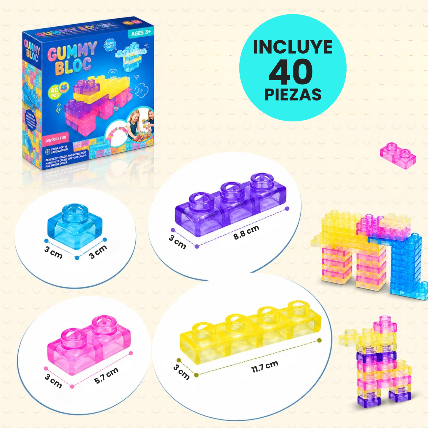 Bloques de Construcción Sensoriales Gummy 40 Piezas