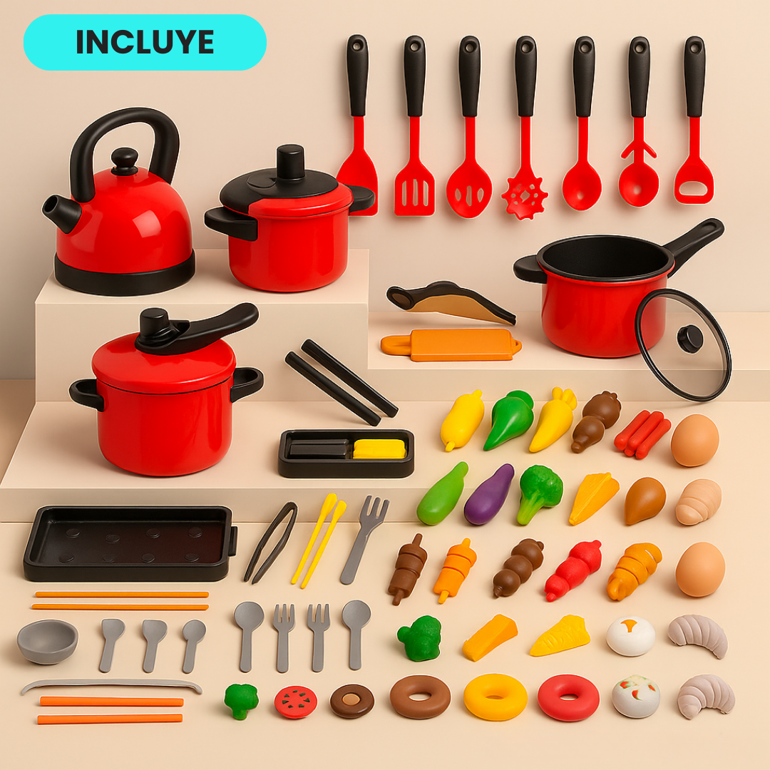 Set de Cocina Ollas y Alimentos 61 Piezas