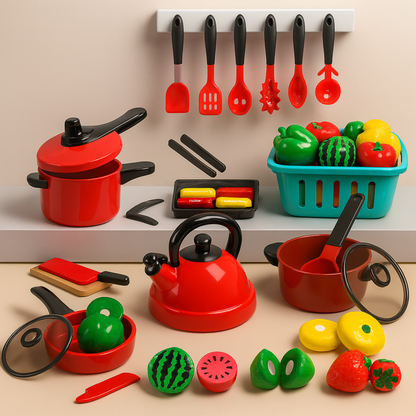 Set de Cocina Ollas y Alimentos 61 Piezas