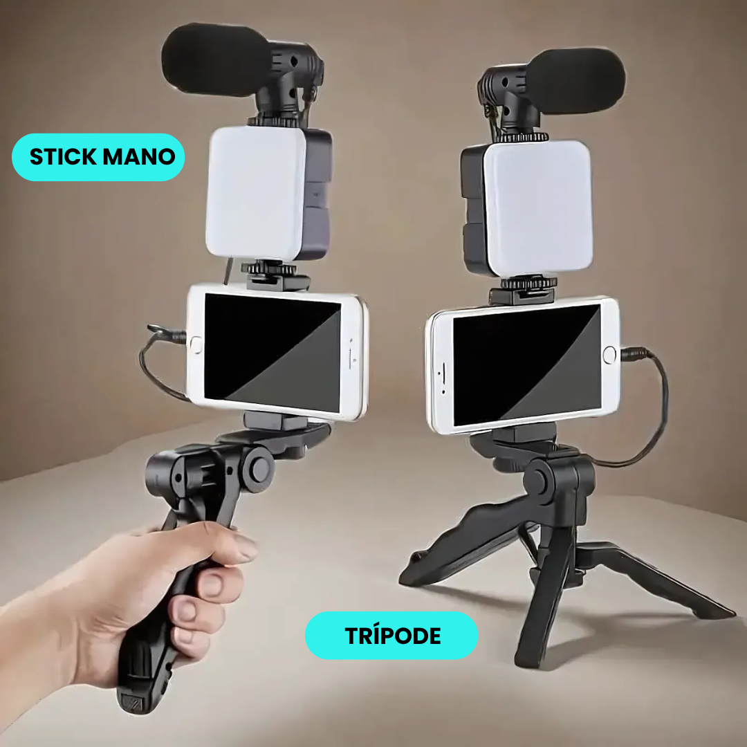 Stick Soporte Celular Micrófono + Luz Led