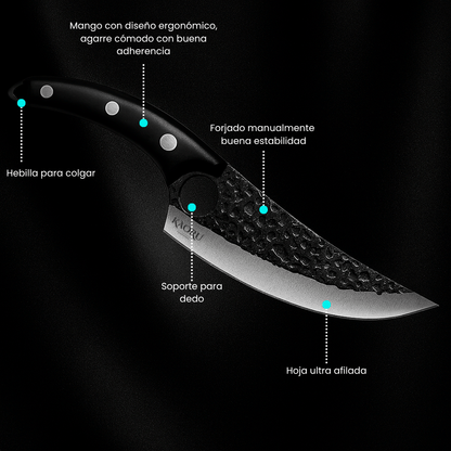 Cuchillo Premium Porta Dedo Kaoru Mango Negro Funda + Caja - Malvo