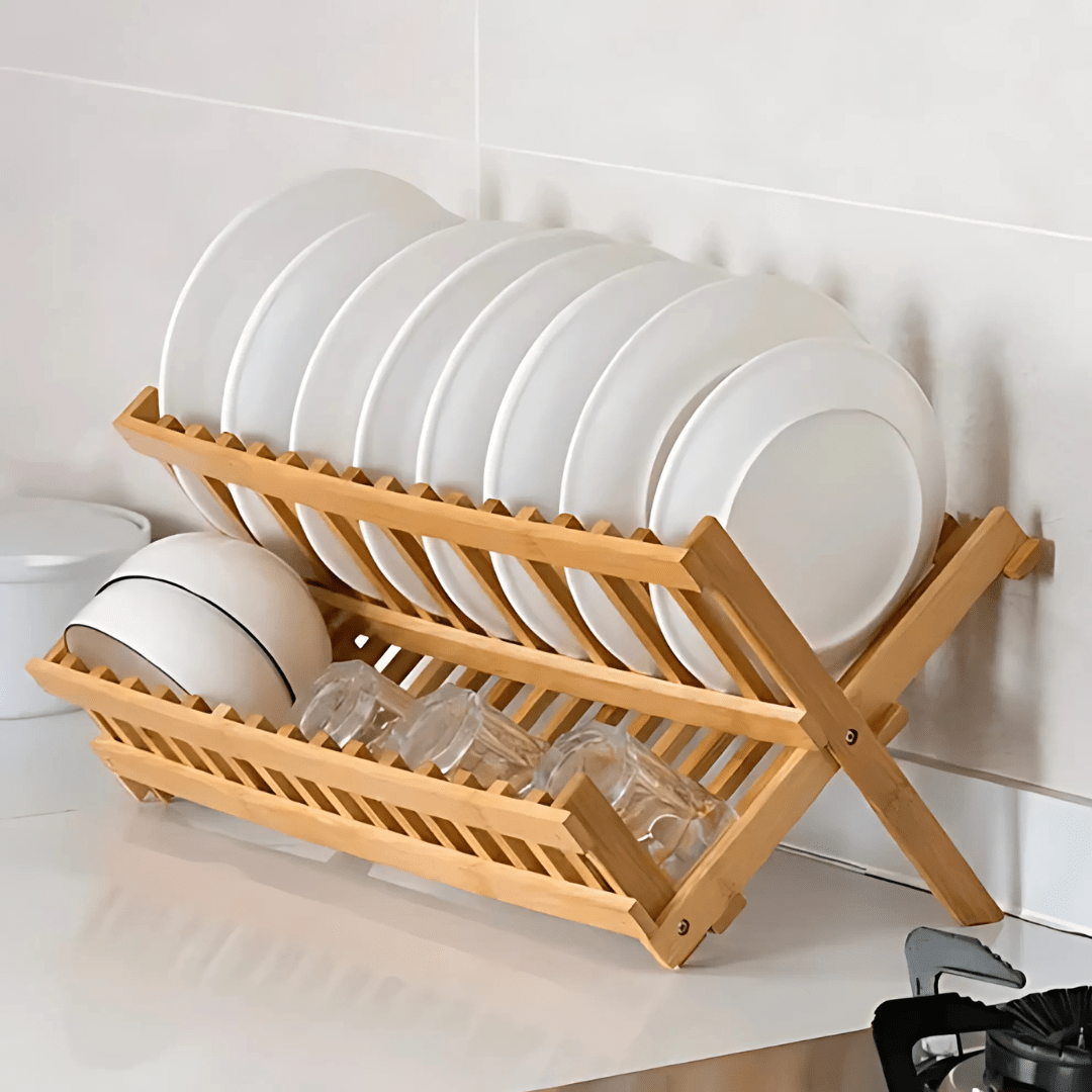 Escurridor de Vajilla Plegable de Bambú - Organiza y decora tu cocina - Malvo