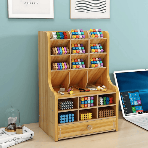Organizador Escritorio Madera Multi Compartimiento - Malvo