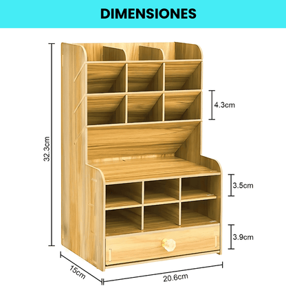 Organizador Escritorio Madera Multi Compartimiento - Malvo