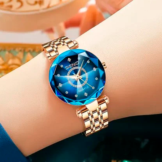 Reloj Pulsera De Dama Lujo Cuarzo Azul Acero Seno Elegance