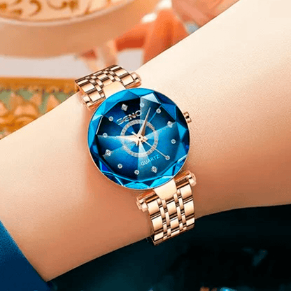 Reloj Pulsera De Dama Lujo Cuarzo Azul Acero Seno Elegance - Malvo