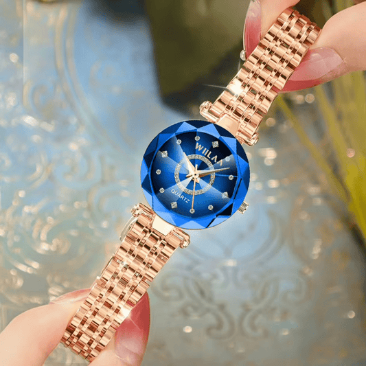 Reloj Pulsera De Dama Lujo Cuarzo Azul Acero Seno Elegance - Malvo
