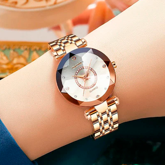 Reloj Pulsera De Dama Lujo Cuarzo Blanco Acero Seno Elegance