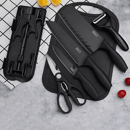 Set Cuchillos Chef + Soporte Tijera Pelador Acero Inox - Malvo