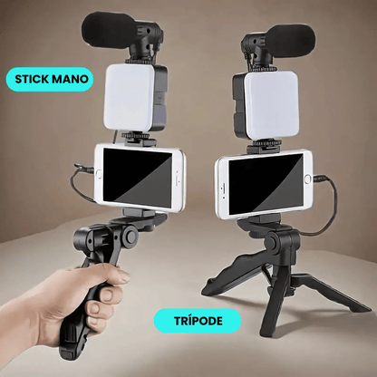 Stick Soporte Celular Micrófono + Luz Led - Malvo